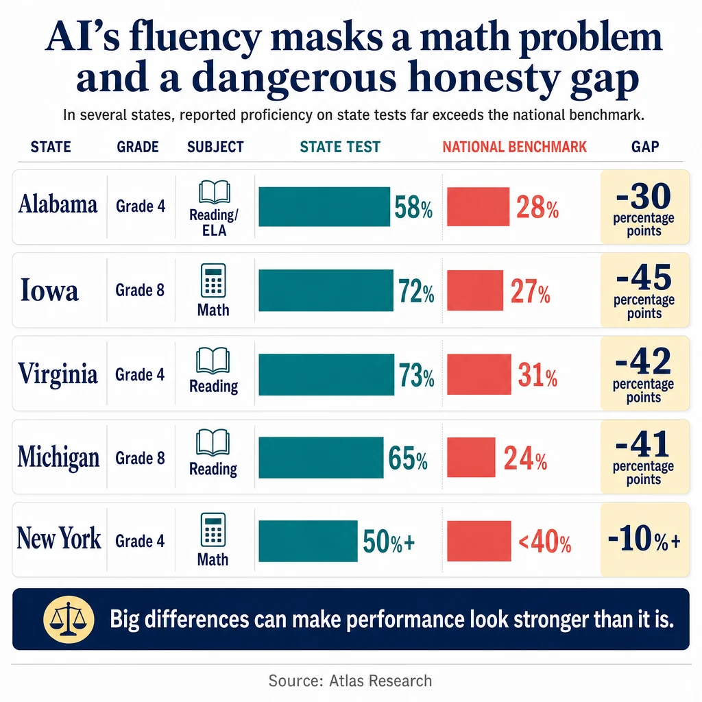Infographic: AI's fluency masks a math problem and a dangerous honesty gap